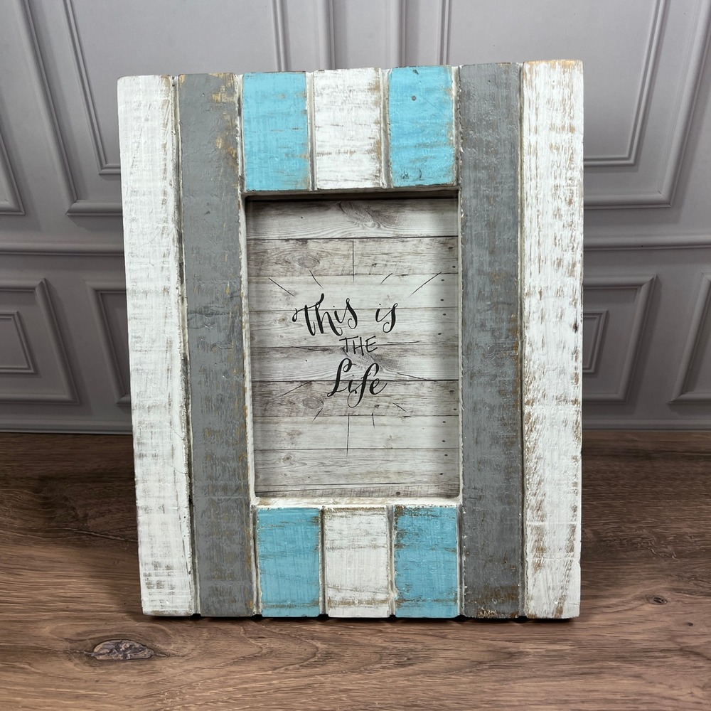 Unbranded Rustic Wood Picture Frame 4x6 Blue White Gray Distressed Coastal Decor
